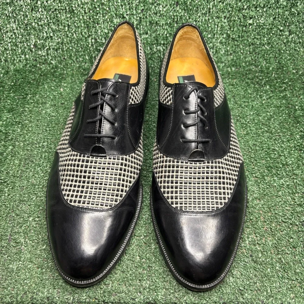 Avventura Woven Mesh Leather Lace Up Spectator Oxford Dress Shoes Black Mens 13M